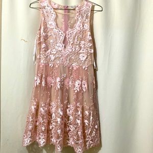 Beautiful Pink mid length dress with beautiful flowers